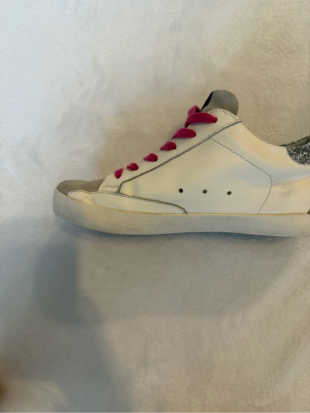 Golden Goose White Leather Sneakers with Blue Star and Pink Laces - Picture 5 of 16